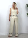 665 MD Kare Yaka, Etek Ucu Nakışlı Yelek, Bol Paça Pantolon Takım