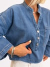 701 ZR Hakim Yaka, 3 Düğme, Bel Boy, Denim Bluz