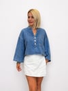 701 ZR Hakim Yaka, 3 Düğme, Bel Boy, Denim Bluz
