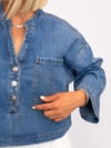 701 ZR Hakim Yaka, 3 Düğme, Bel Boy, Denim Bluz