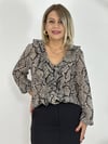 8148 V YAKA, FIRFIRLI, DESENLİ ŞİFON GÖMLEK