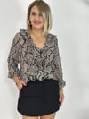 8148 V YAKA, FIRFIRLI, DESENLİ ŞİFON GÖMLEK