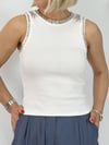 8162 Yaka ve Kolları Taşlı Atlet