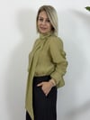 8164 Yan Yırtmaçlı, Dik Yaka, Flar Detay, Keten Bluz