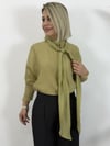 8164 Yan Yırtmaçlı, Dik Yaka, Flar Detay, Keten Bluz