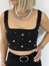 8170 Taşlı Crop Bluz