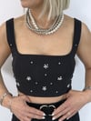 8170 Taşlı Crop Bluz
