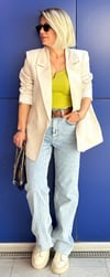 9158 ÇİZGİLİ ASTARLI KETEN BLAZER CEKET