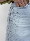 931 Yanları Taşlı, Yıkamalı, Mini Jean Etek