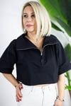 9422 DİK YAKA, FERMUARLI, KISA KOL BLUZ