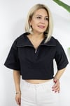 9422 DİK YAKA, FERMUARLI, KISA KOL BLUZ
