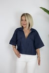 9878 KISA KOL, YAKALI, CEP DETAY, CROP JEAN BLUZ