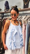 Bebe Mavisi,Önü Fırfırlı Askılı Keten Bluz