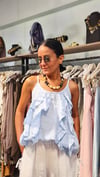 Bebe Mavisi,Önü Fırfırlı Askılı Keten Bluz