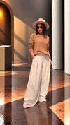 Bej,Kemerli Palazzo Pantolon