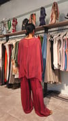 Bordo Düğmeli İpek Takım (Atlet&Pantolon&Bluz)