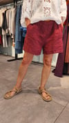 Bordo,Kemerli Keten Şort