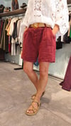 Bordo,Kemerli Keten Şort