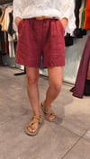 Bordo,Kemerli Keten Şort