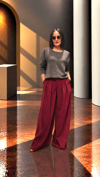 Bordo,Kemerli Palazzo Pantolon