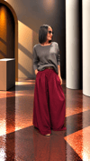 Bordo,Kemerli Palazzo Pantolon