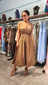 Camel,Beli Büzgülü Kolsuz Elbise