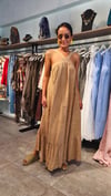 Camel,Çarpraz Askılı Keten Elbise