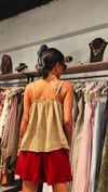 Camel,Önü Fırfırlı Askılı Keten Bluz