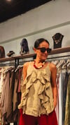 Camel,Önü Fırfırlı Askılı Keten Bluz