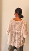 Ekru Dantel İşlemeli, Boncuk İşlemeli Cotton Salaş Bluz