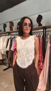 Ekru Kabartmalı,Boncuk İşlemeli Bluz