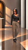 Haki,Leopar Desen Kemerli Pantolon
