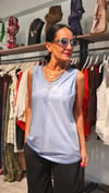 İndigo V Yaka Parlak Bluz
