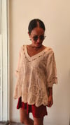 Natural Dantel İşlemeli, Boncuk İşlemeli Cotton Salaş Bluz