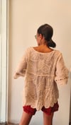 Natural Dantel İşlemeli, Boncuk İşlemeli Cotton Salaş Bluz