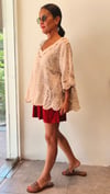 Natural Dantel İşlemeli, Boncuk İşlemeli Cotton Salaş Bluz