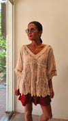 Natural Dantel İşlemeli, Boncuk İşlemeli Cotton Salaş Bluz