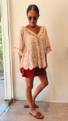 Natural Dantel İşlemeli, Boncuk İşlemeli Cotton Salaş Bluz