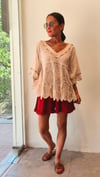 Natural Dantel İşlemeli, Boncuk İşlemeli Cotton Salaş Bluz