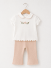 KD63024.BEBE YAKA ÇİÇEK NAKIŞLI TİŞÖRT PANTOLON TAKIM 3-6/6-9/9-12/18-24AY