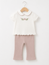 KD63024.BEBE YAKA ÇİÇEK NAKIŞLI TİŞÖRT PANTOLON TAKIM 3-6/6-9/9-12/18-24AY
