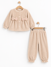 KD63124.KADİFE FİYONK DETAYLI KIZ BEBEK TAKIM 6-9/9-12/18-24/24-36 AY