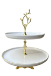 Yaren Style21 cm Gold Lüks Figür Ayaklı İki Katlı Seramik Etajer Sunum Ve ikramlık Kek Pasta Standı21 cm Gold Lüks Figür Ayaklı İki Katlı Seramik Etajer Sunum Ve ikramlık Kek Pasta Standı