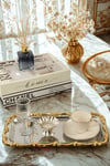 Gold Gül Detaylı Çerçeveli Sunum Tepsisi 33x18 cm | Yaren Style - Yaren Style