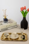 Gold Gül Detaylı Çerçeveli Sunum Tepsisi 33x18 cm | Yaren Style - Yaren Style