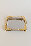 Lüks Gold Gül Detaylı Kare Sunum Tepsisi 21x21 cm - Yaren Style