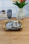 Lüks Gold Gül Detaylı Kare Sunum Tepsisi 21x21 cm - Yaren Style