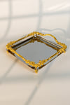 Lüks Gold Gül Detaylı Kare Sunum Tepsisi 21x21 cm - Yaren Style