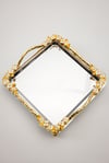 YarenStyle Çelik Kare Sunum Tepsisi | Gold Dallı Mineli Çiçekli Paslanmaz Söz Tepsisi - Yaren Style