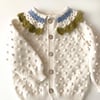 Camille Collar Cardigan, Snow base × Olive Collar